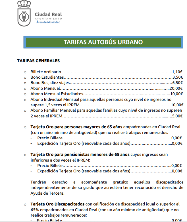 Tarifas que se aplican en el transporte urbano, antes de la rebaja de septiembre