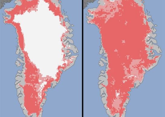 En julio de 2012, se derritió el 97% de la superficie de Groenlandia