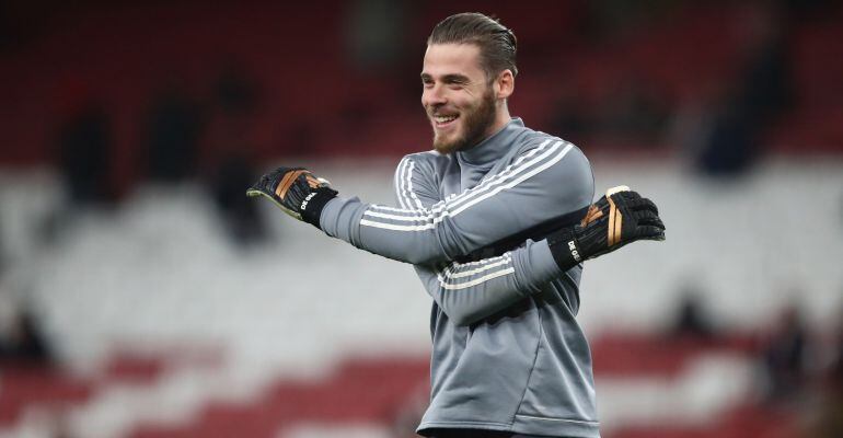 David De Gea, en pleno calentamiento previo al partido ante el Arsenal