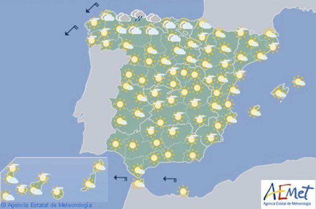 El sol domina el mapa de la previsión para este jueves 16.