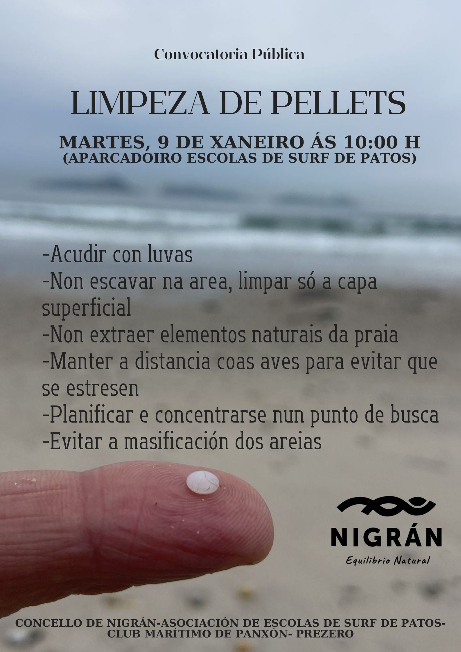 Convocatoria para limpiar las playas de pellets en Nigrán