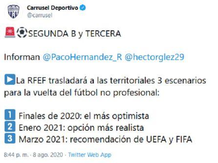 Este es el twett de Carrusel Deportivo de la Cadena SER.