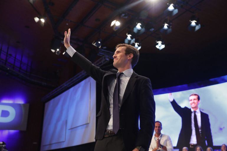 Pablo Casado, tras su intervención hoy en el XIX Congreso del partido e