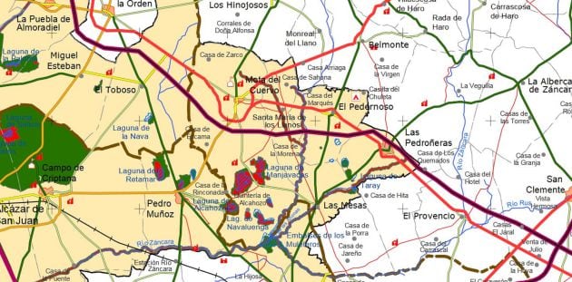 Mapa de la Mancha Húmeda en la provincia de Cuenca.