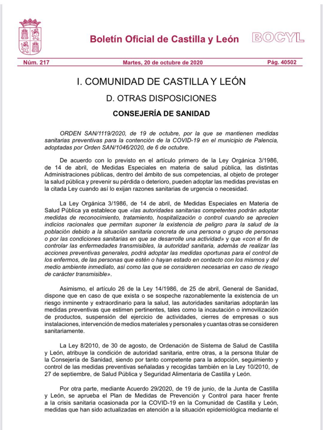 Orden publicada en el Bocyl