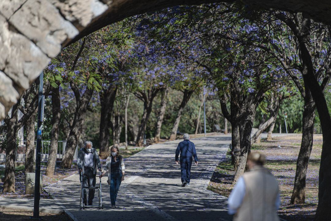 Personas mayores paseando por Sevilla aprovechando las franjas horarias en las que está permitido 
