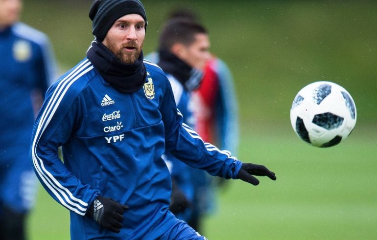 Messi durante un entrenamiento de la pasada semana