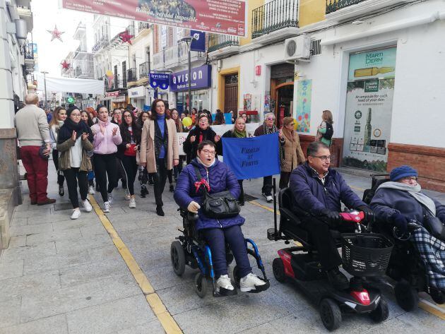 Miembros de Fidelis et Fortis y alumnos del IES Pérez de Guzmán en la marcha reivindicativa que se ha desarrollado a lo largo de Carrera Espinel