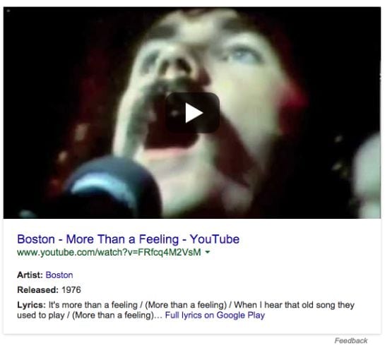 Resultados de búsqueda en Google en Estados Unidos para una canción