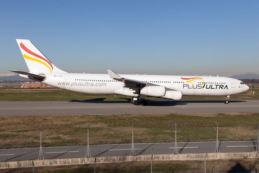 Imagen de archivo de un Airbus de Plus Ultra en Malpensa (Milán).