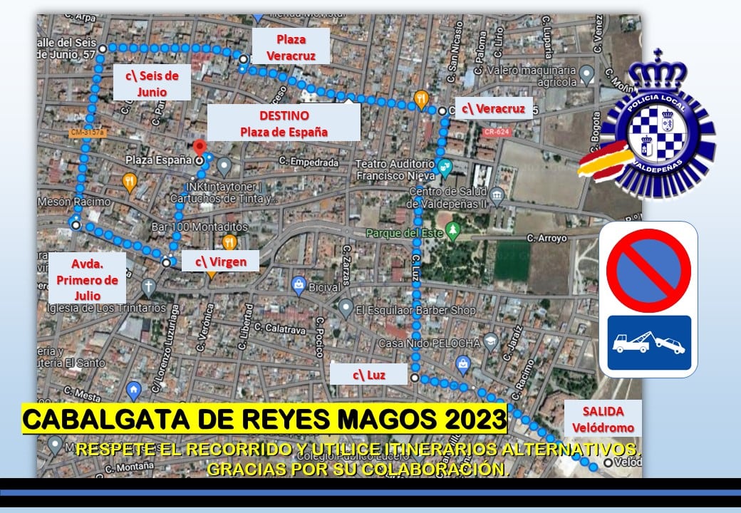 Mapa con el recorrido de la Cabalgata de los Reyes Magos en Valdepeñas (Ciudad Real)