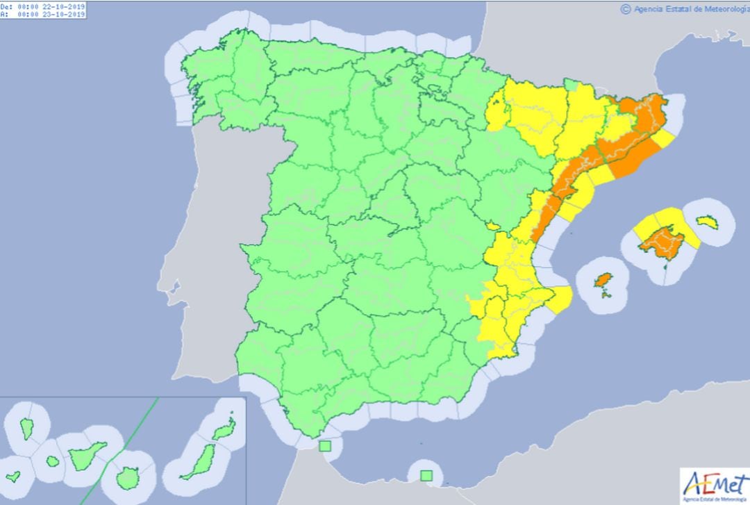 Mapa de avisos de Aemet. 