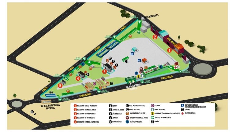 Plano del festival en el recinto del Picón