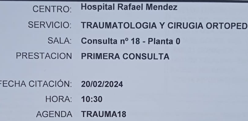 Consulta traumatología en febrero de 2024