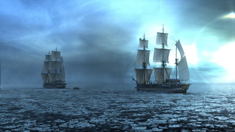 Imagen de la serie &#039;The Terror&#039;, con los dos barcos de la expedición rodeados de hielo