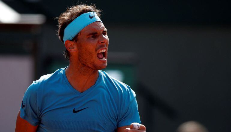 Rafa Nadal celebra un punto durante el partido ante Juan Martín Del Potro