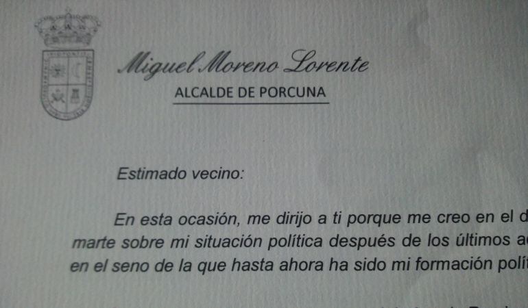 Estracto de la carta de Miguel Moreno