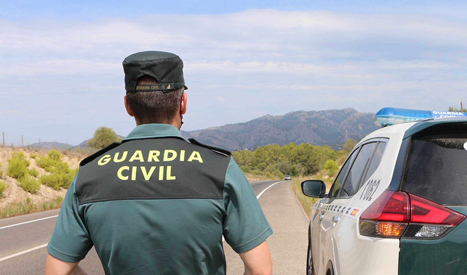 Un agente de la Guardia Civil junto a un vehículo en una carretera