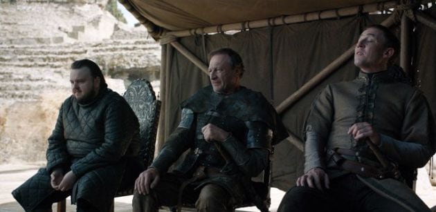 Sam (i), Howland Reed (c) y Edmure Tully (d).