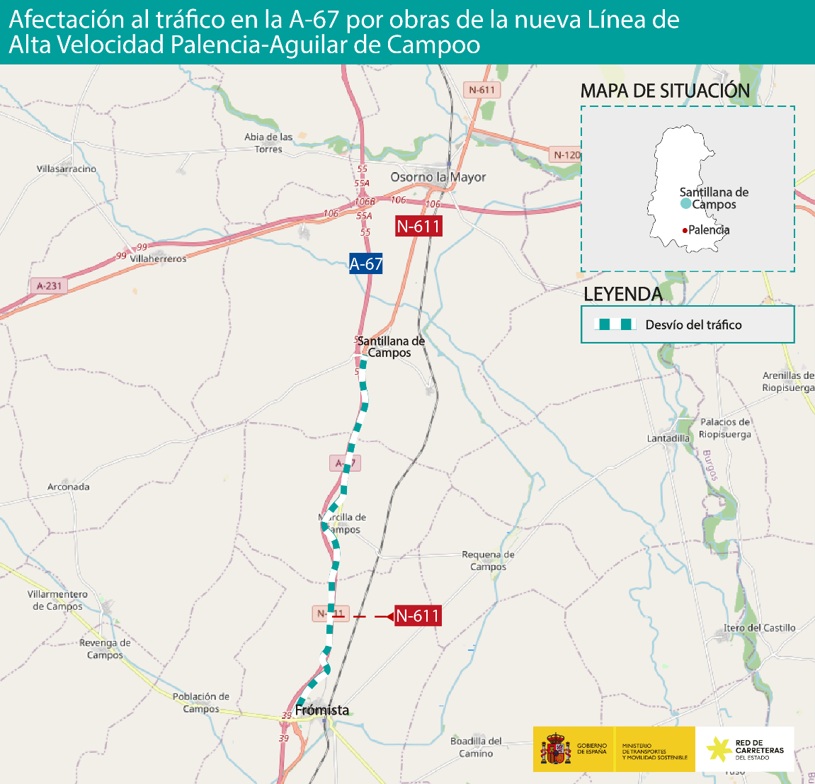 Nueva afección al tráfico en la A-67 en la provincia de Palencia