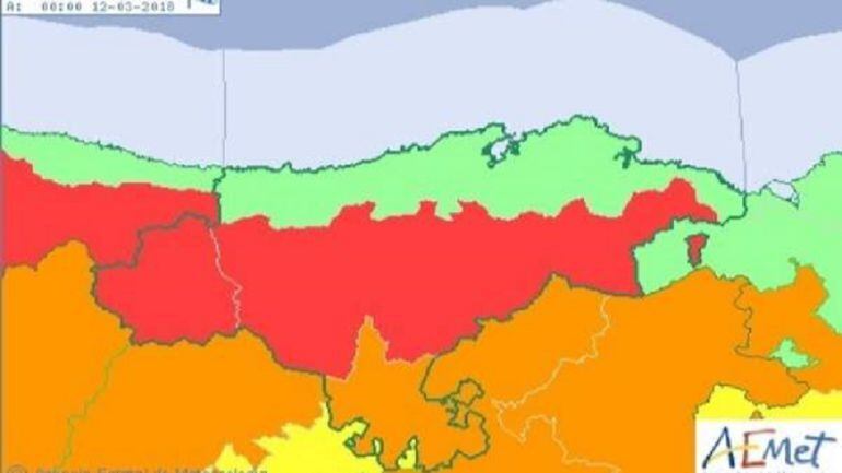 Zona afectada por la alerta roja.