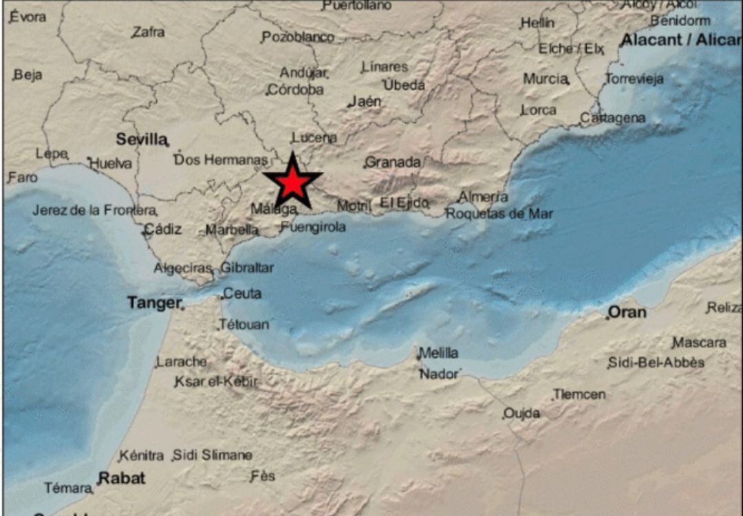 Punto del epicentro del terremoto de esta madrugada