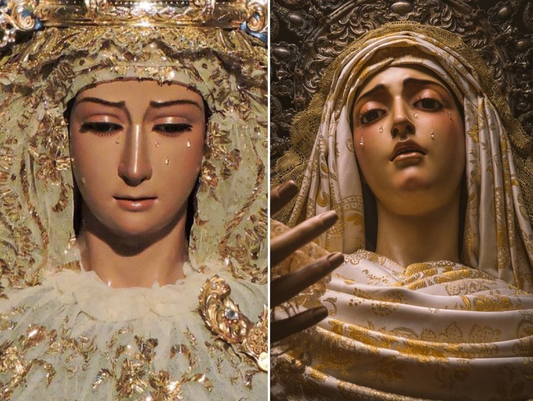 La actual Virgen de la Cabeza, a la izquierda, junto a la Virgen del Amor de Miñarro