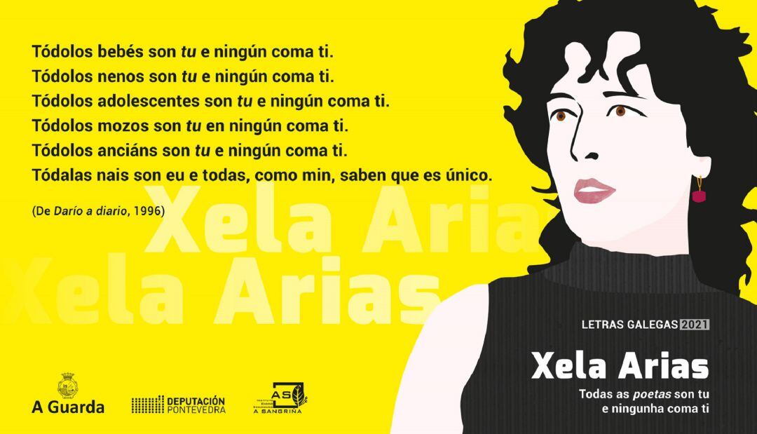 Cartel de la ruta literaria en homenaje a Xela Arias que se realizará en A Guarda a partir del 18 de mayo.