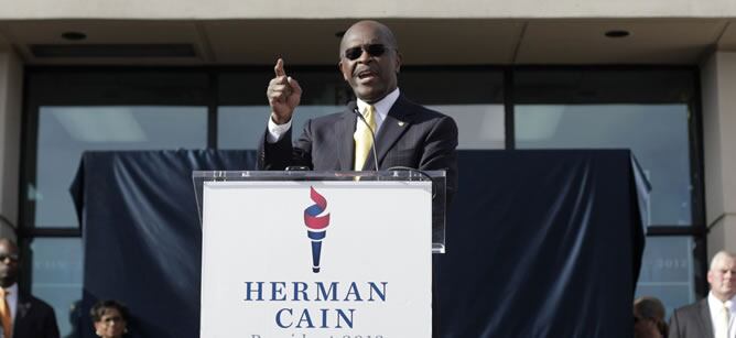 El republicano Herman Cain, durante un mitin