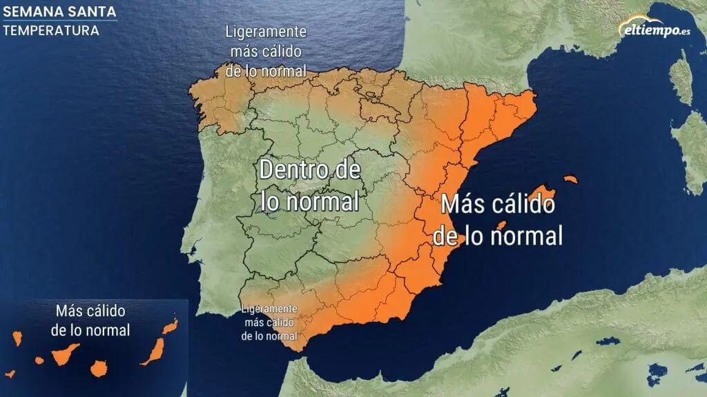 Zonas donde se espera más calor de lo normal para la época.
