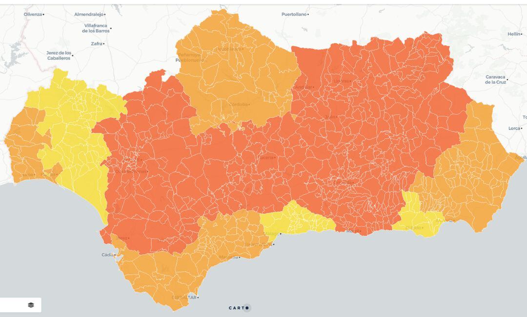 Mapa de incidencia covid en Andalucía