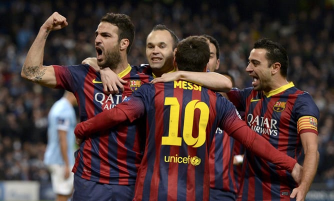 Los jugadores del Barça celebran la victoria ante el City