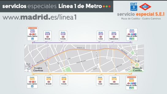 Trazado de una de las tres líneas especiales de la EMT que servirán como servicio alternativo durante las obras