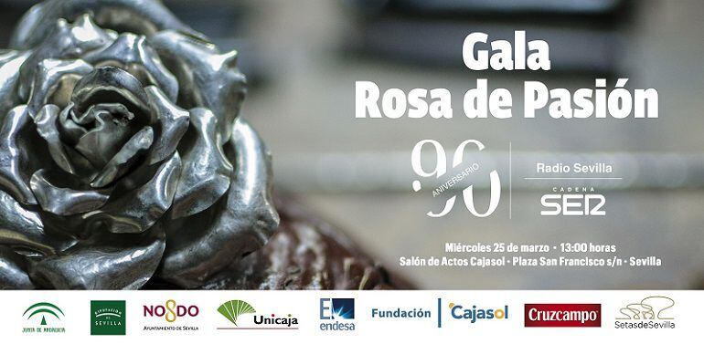 Invitación para el acto de entrega de la Rosa de Pasión de Cruz de Guía, que tendrá el miércoles 25 de marzo a partir de las 13:00 horas en la Sala Chicarreros de la Fundación Cajasol