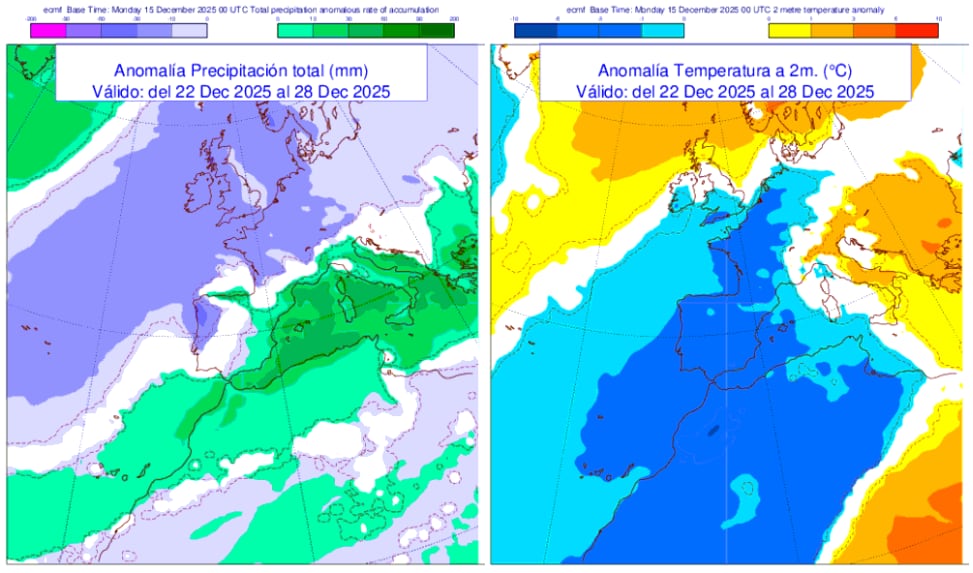 Tendencias meteorológicas para el período del 22 al 28 de diciembre de 2025.