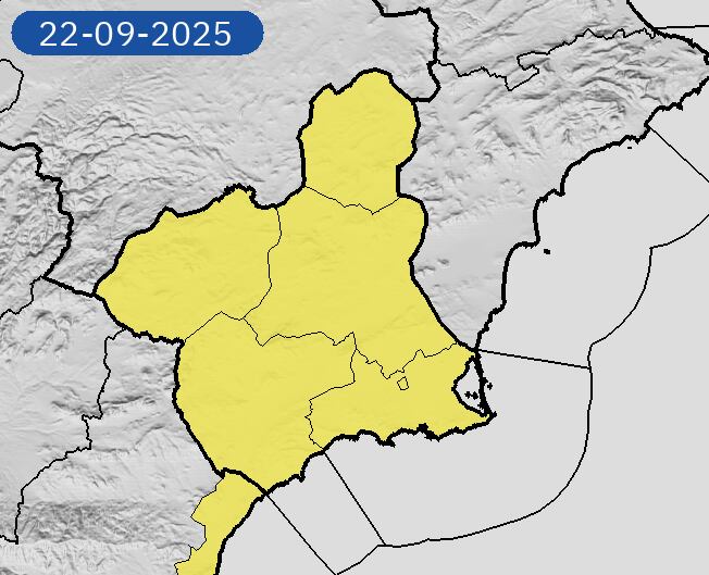 Aviso amarillo por lluvias en toda la Región de Murcia
