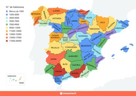 Mapa de municipios más populares de España