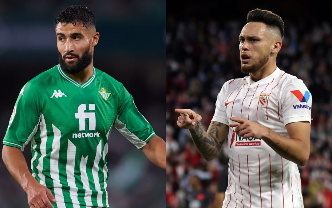 Fekir, futbolista del Betis, a la izquierda y Ocampos, futbolista del Sevilla, a la derecha