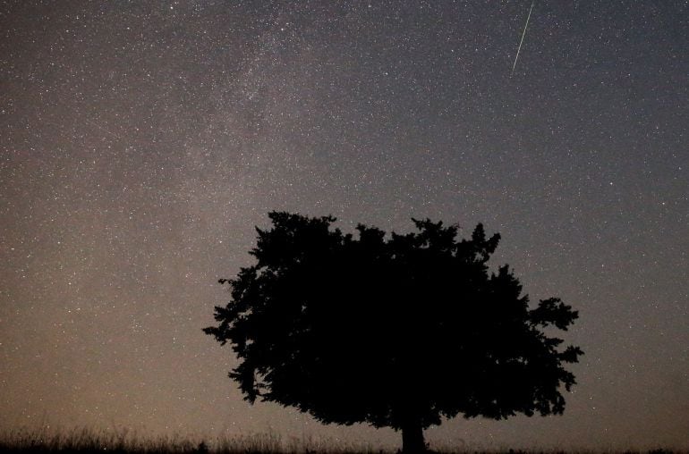 Una perseida cruza un cielo estrellado.