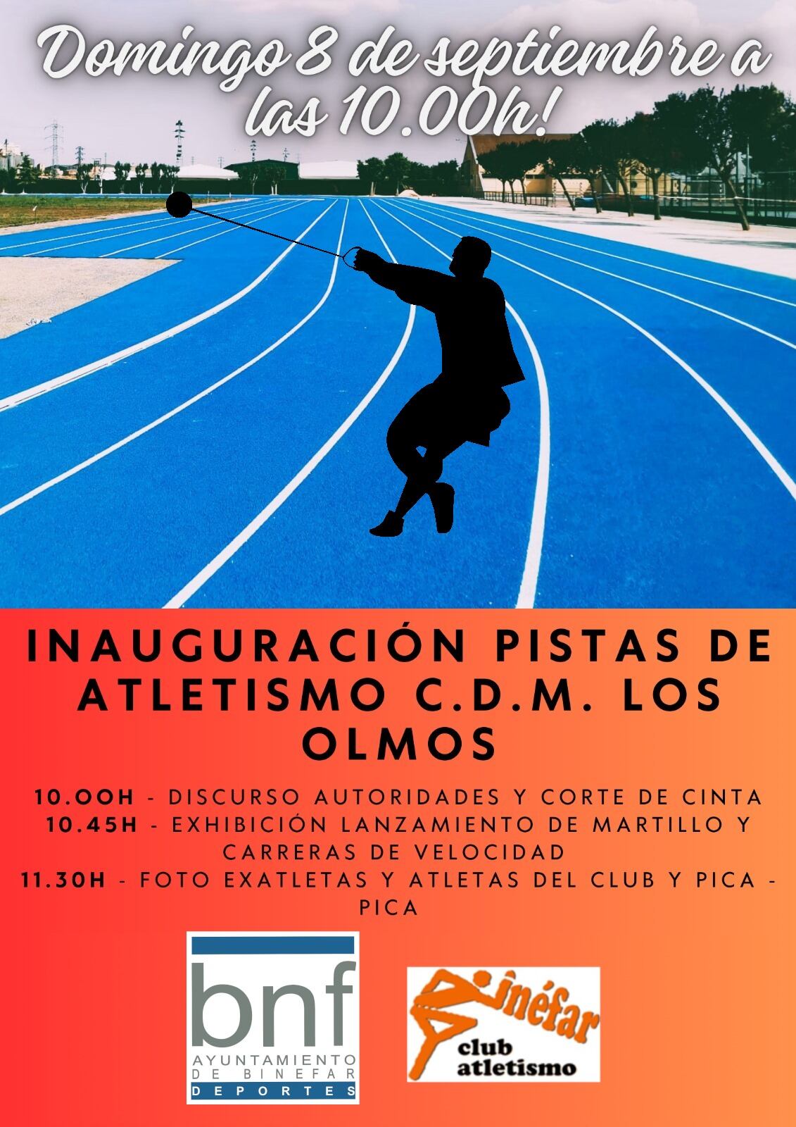 El domingo 8 de septiembre tendrá lugar la inauguración de la renovación de las pistas de atletismo de Binéfar