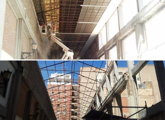 Imágenes del pasaje Doctor Serra antes y después de ser desmontada la cubierta