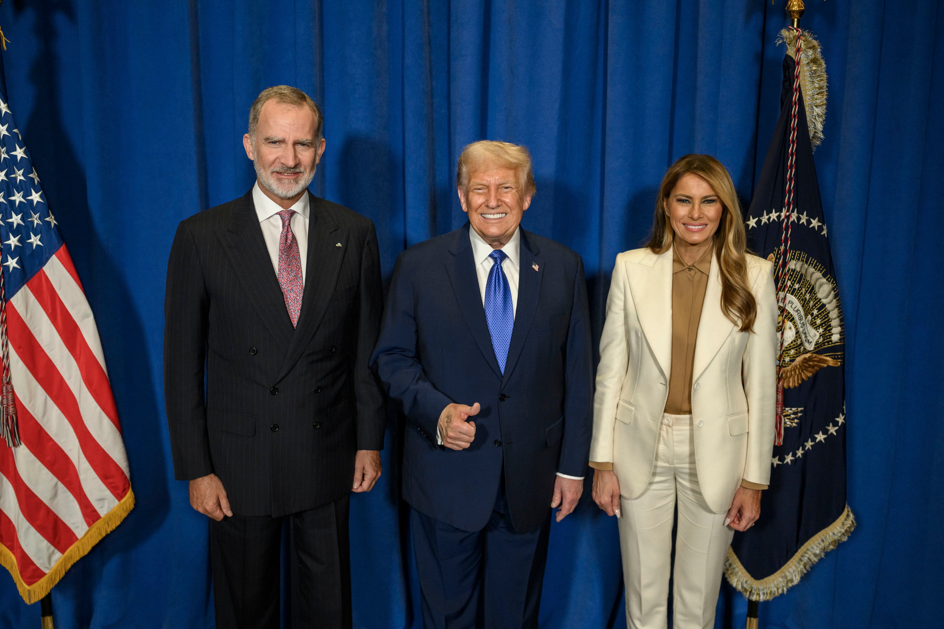 Imagen de la recepción del presidente de los Estados Unidos Donald Trump al rey Felipe VI con motivo de la Asamblea General de la ONU. 