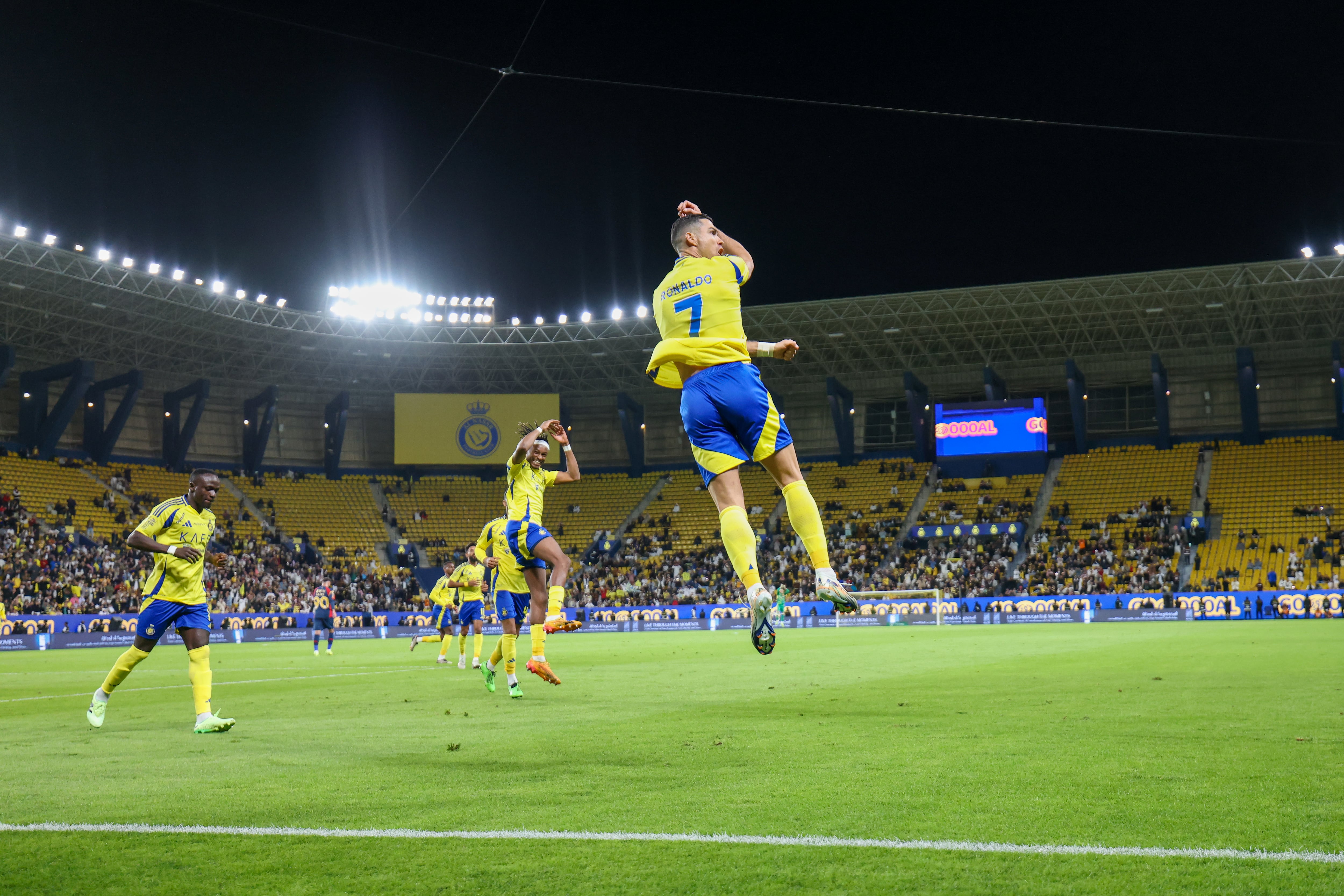 Cristiano Ronaldo celebra un gol con la camiseta del Al-Nassr. (Abdullah Ahmed/Getty Images)