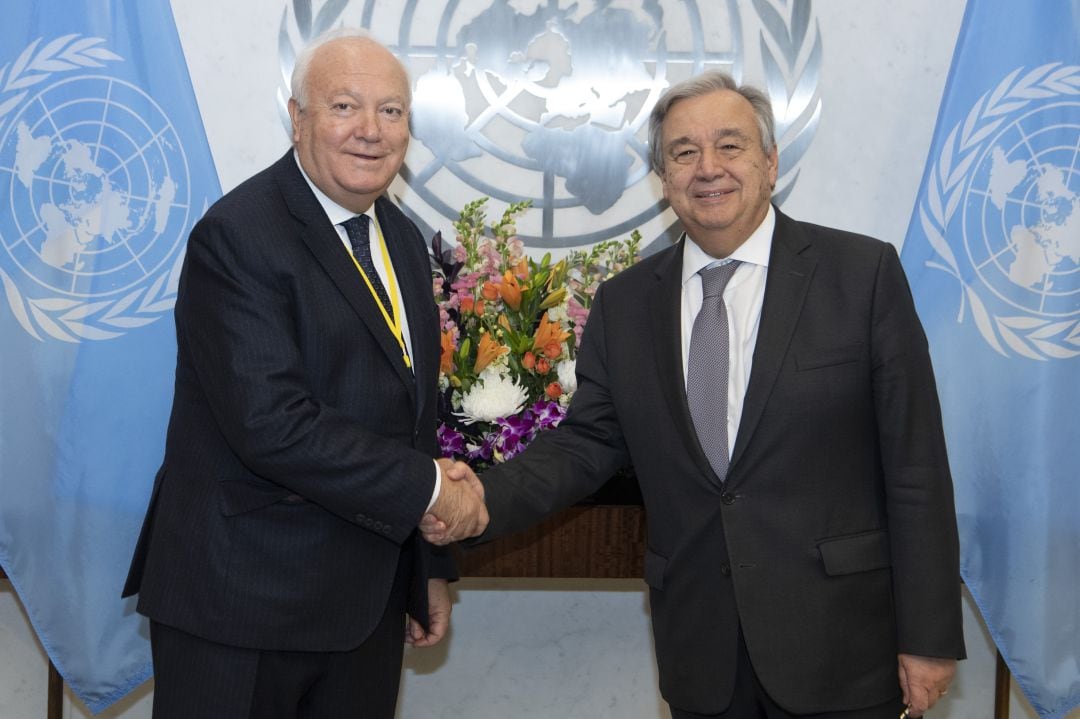 Miguel Ángel Moratinos con el Secretario General de Naciones Unidas, António Guterres