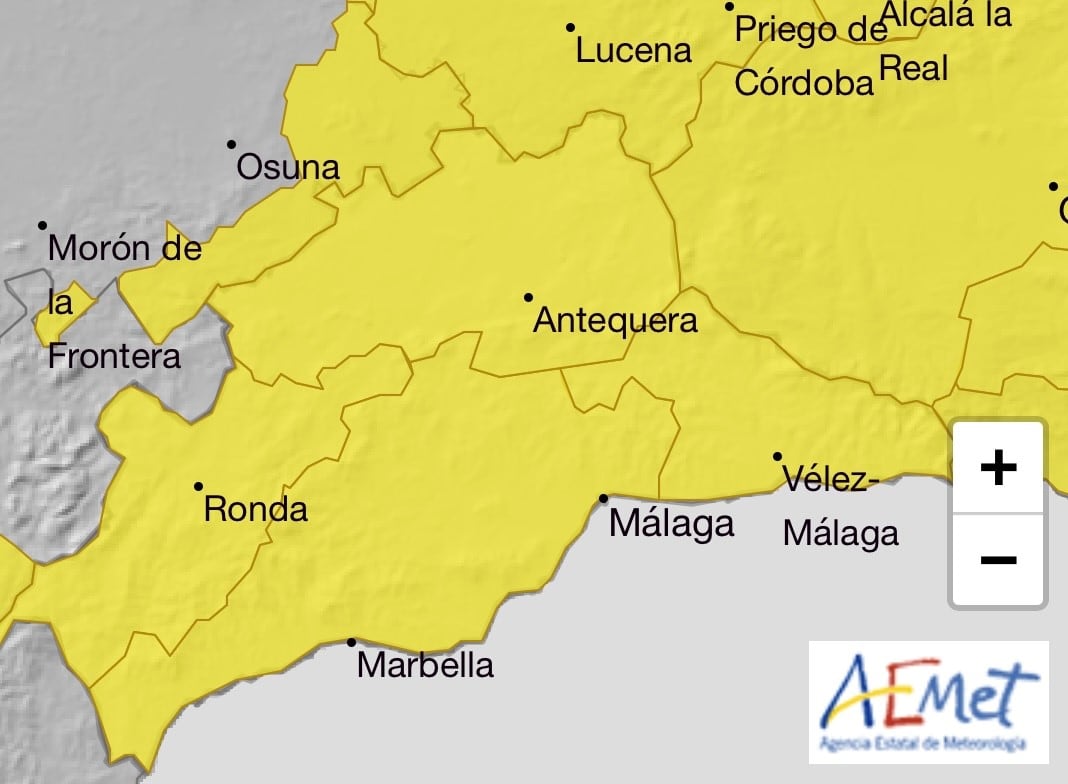 Aviso amarillo este sábado en toda la provincia de Málaga