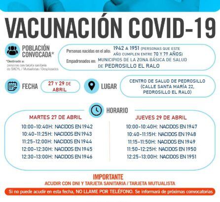 Información de la vacunación en Pedrosillo