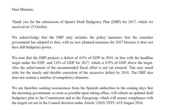 Carta enviada por la Comisión Europea al Gobierno español (Documento .pdf)