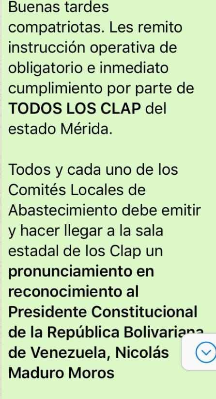 Mensaje del Estado Mayor de Alimentación (Nelson Álvarez, secretario ejecutivo)