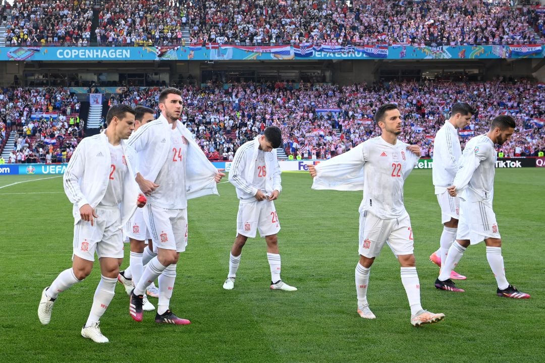 Los jugadores de España, momentos antes de empezar el partido ante Croacia. 