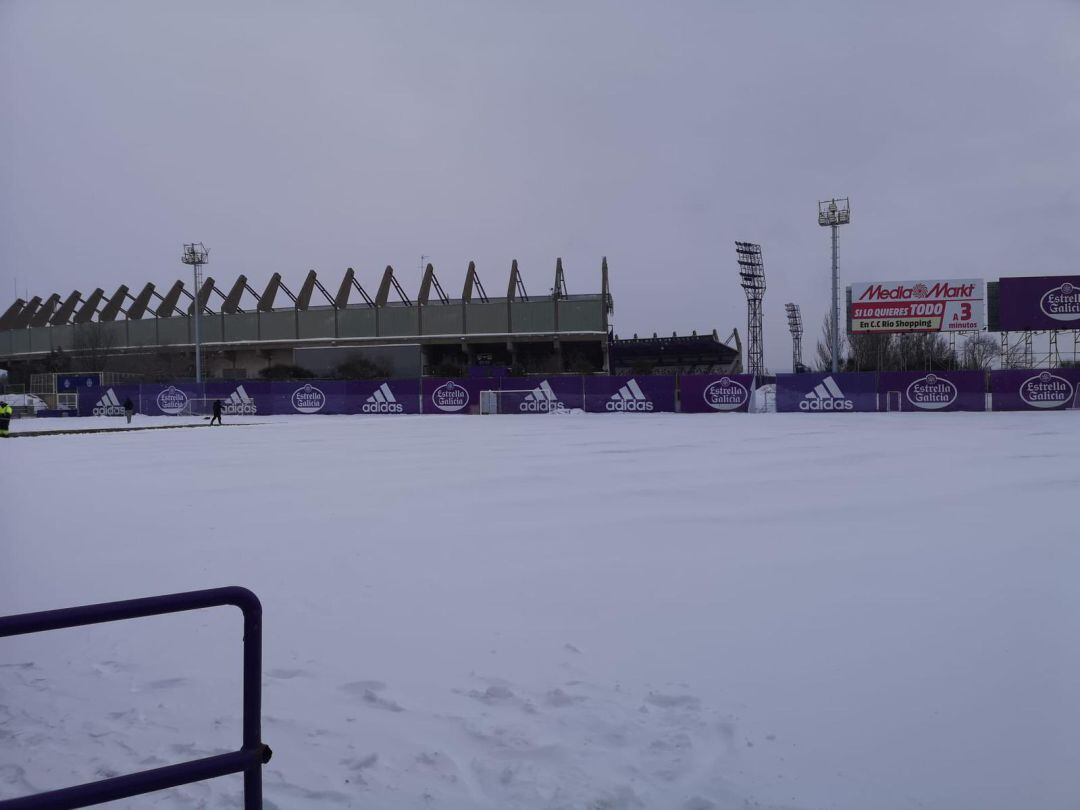 El estadio de Zorrilla, nevado.